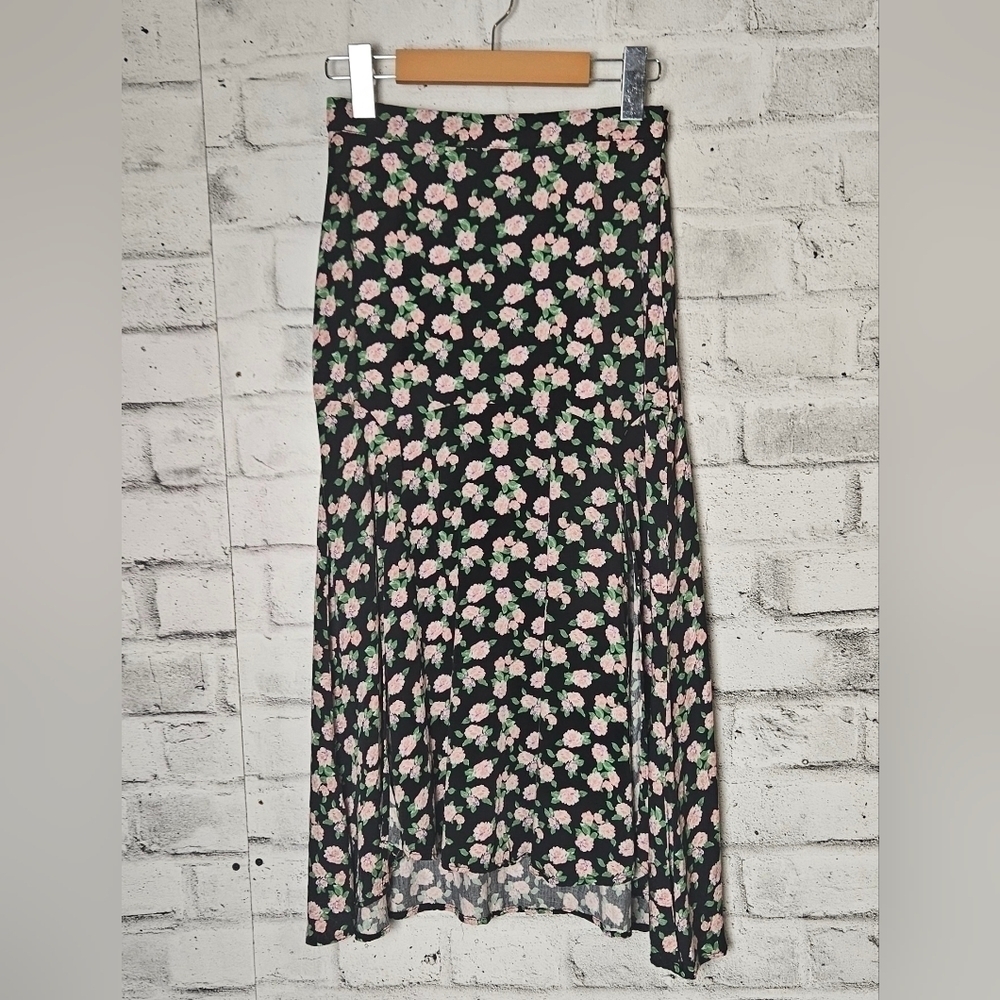 Zara Floral Midi Skirt Black Pink Romantic Cottagecore XS - Picture 2 of 11